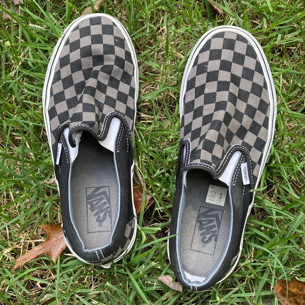 Unisex VANs slip-ons black and gray checkered